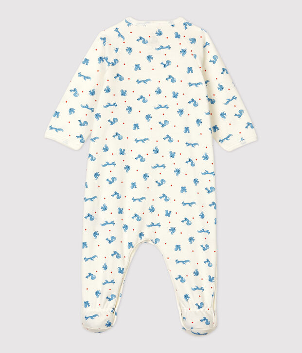 Tutina pigiama beb&egrave; in molleton di cotone biologico bianco/arancione/multicolore